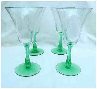Depression Vaseline Green Swirl Twist Wine Water Goblets 4